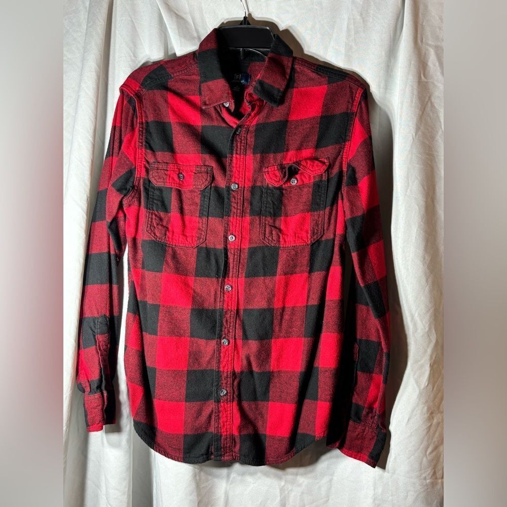 George Red Flannel Long Sleeve Button Down Shirt Size Medium 38-40 EPC